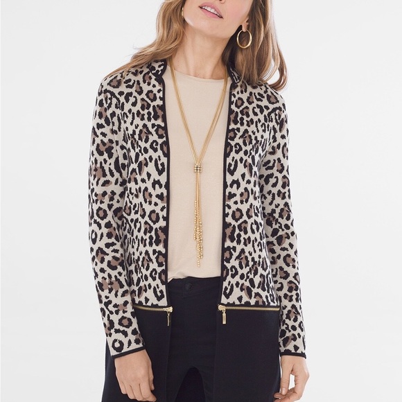 Chicos leopard print open front convertible cardigan - Picture 1 of 10